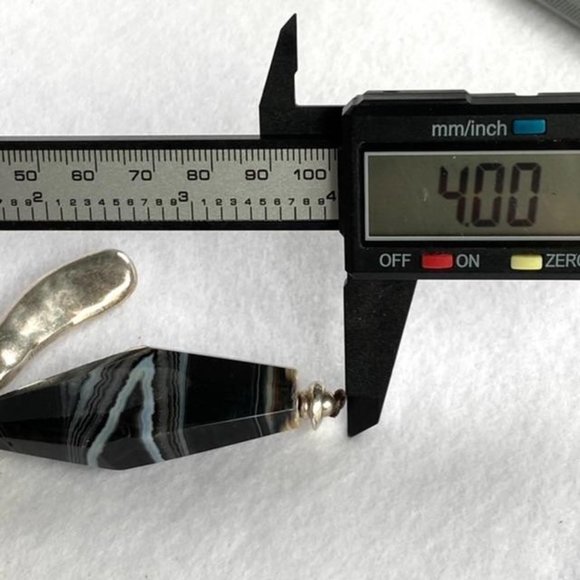 Black Banded Agate Dragonfly Pendant Silver plated - Picture 11 of 14